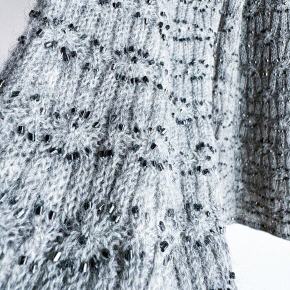 Vintage 90s Gray wool Fully Beaded Cardigan M - Picture 5 of 10